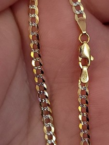 14k gold  3.6mm two tone curb chain 30" Necklace With 2 Matching 9" Bracelets
