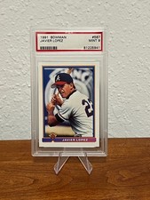 Javier Lopez 1991 Bowman Rookie Card RC #587 PSA 9 Mint Atlanta Braves. rookie card picture