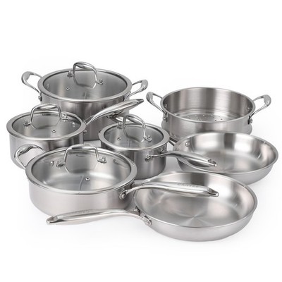 Kochtopfset Induktion 11-tlg Edelstahl Töpfe Glasdeckel Kochgeschirr Pfannenset