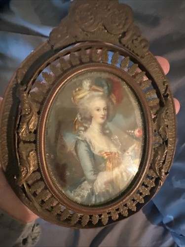 “ RARE* Miniature oil painting of Marie Antoinette Signed Germany Original Frame