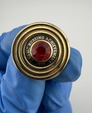 Broche revers vintage 1999 CHRMC Nursing Achievement circulaire ton or gemme rouge