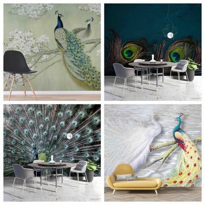 3D Peacock Feather Branch Self-adhesive Wallpaper Removable Wallpaper Wall Mural