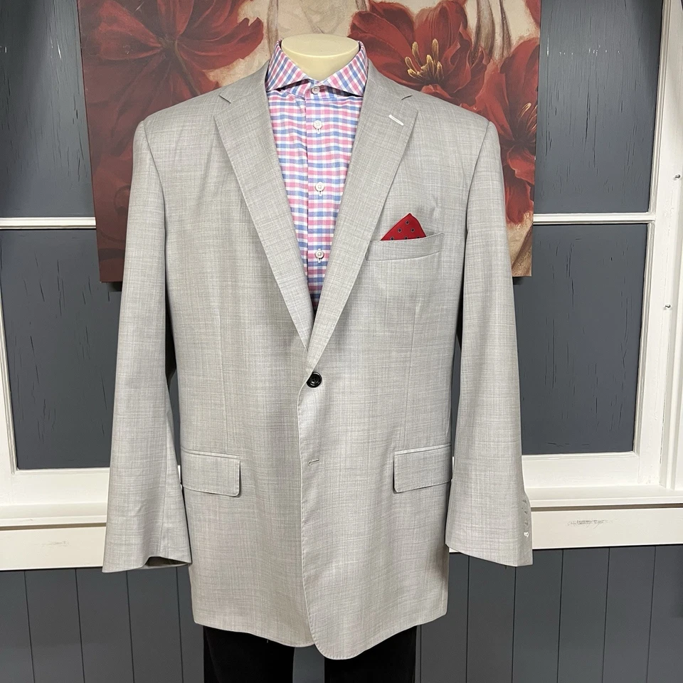 Blazer Tom James Chaqueta Deportiva A Medida Para Hombre 48L Largo Ajuste A Medida Lana Gris Claro Foto 2 de 4