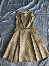 Vintage 60's Green  Gold Metallic Brocade Party Dress