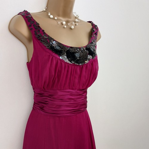 Monsoon Silk Dress UK 12 BNWT Plum Sequin Floaty Occasion Evening New Wedding - Picture 2 of 15