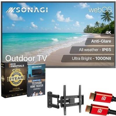 Sonagi Helios 55'' 4K Full Sun Outdoor TV + Warranty + Deco Gear Accessory Bundle