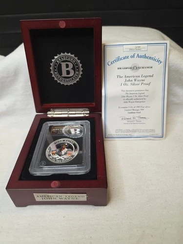 BRADFORD EXCHANGE- AMERICAN LEGEND JOHN WAYNE- 1 OZ  .999 SILVER PROOF ROUND-NR