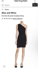 NWT Alice and Olivia Black Cici One-Shoulder Goddess Dress L
