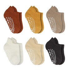 bistyle Baby Non Slip Grip Ankle Socks 6 Pairs Skid 6-12 Months, Brown