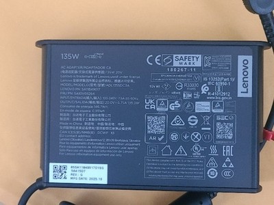 Original Lenovo 135W ADL135SDC3A Yellow Tip AC Adapter for Lenovo.  RevG 2025-10