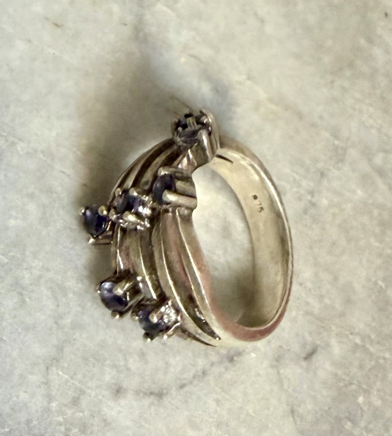Vtg Sterling Silver Cocktail Ring-Stack Look-Tanz… - image 3