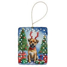 Border Terrier Christmas Reindeer Porcelain Ornament DAC7741CO2