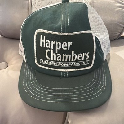Vintage Trucker Hat Cap Snap Back White Green Harper Chambers Lumber Company MM