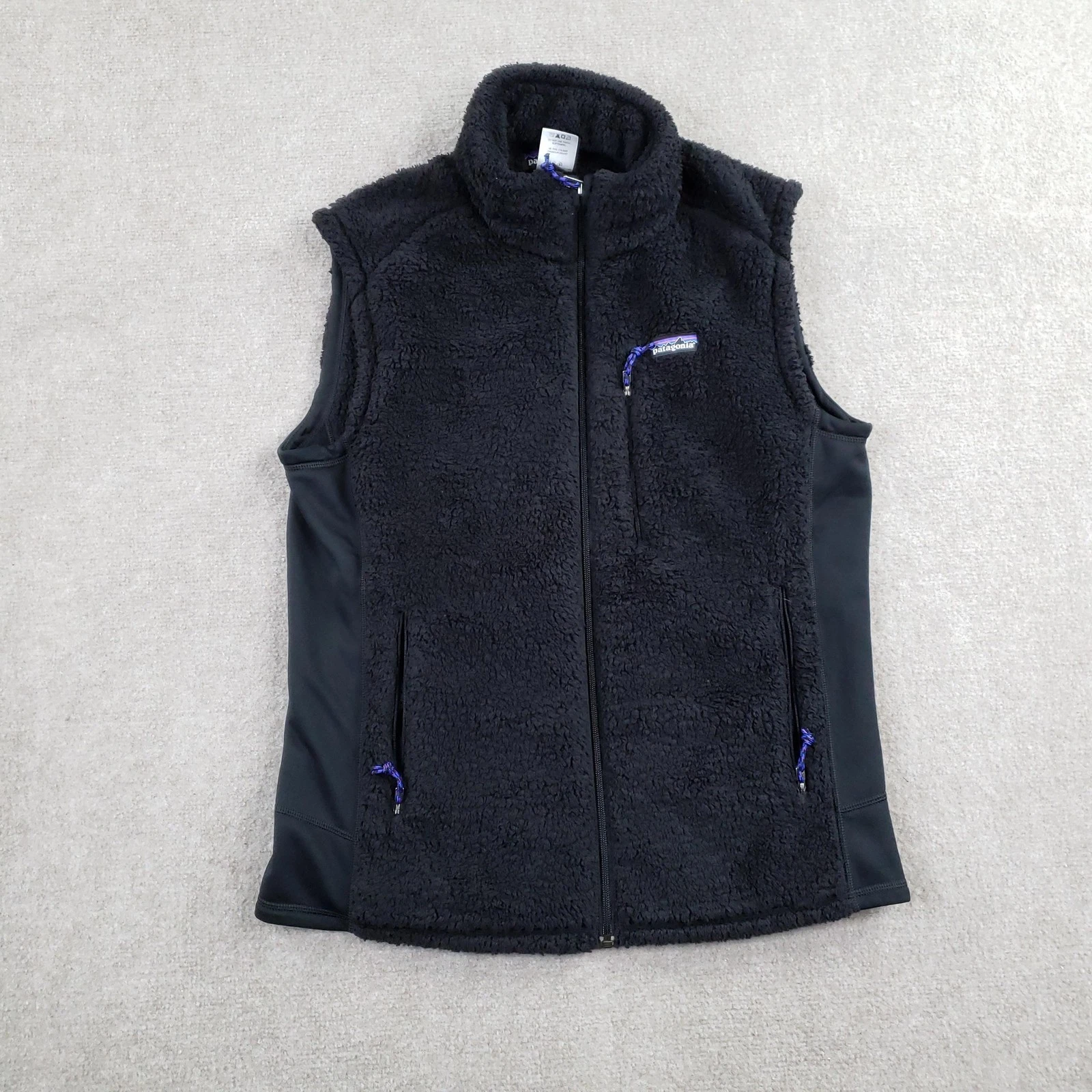 Patagonia Los Gatods Vest Mens Large Black Sherpa Fleece Full Zip Pockets 25925