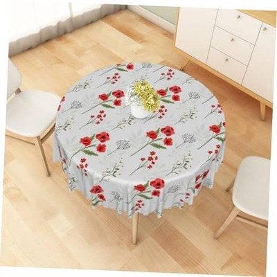 Poppy Round Tablecloths Spring Flowers Botanical Tablecloth 60'' (Round) Red