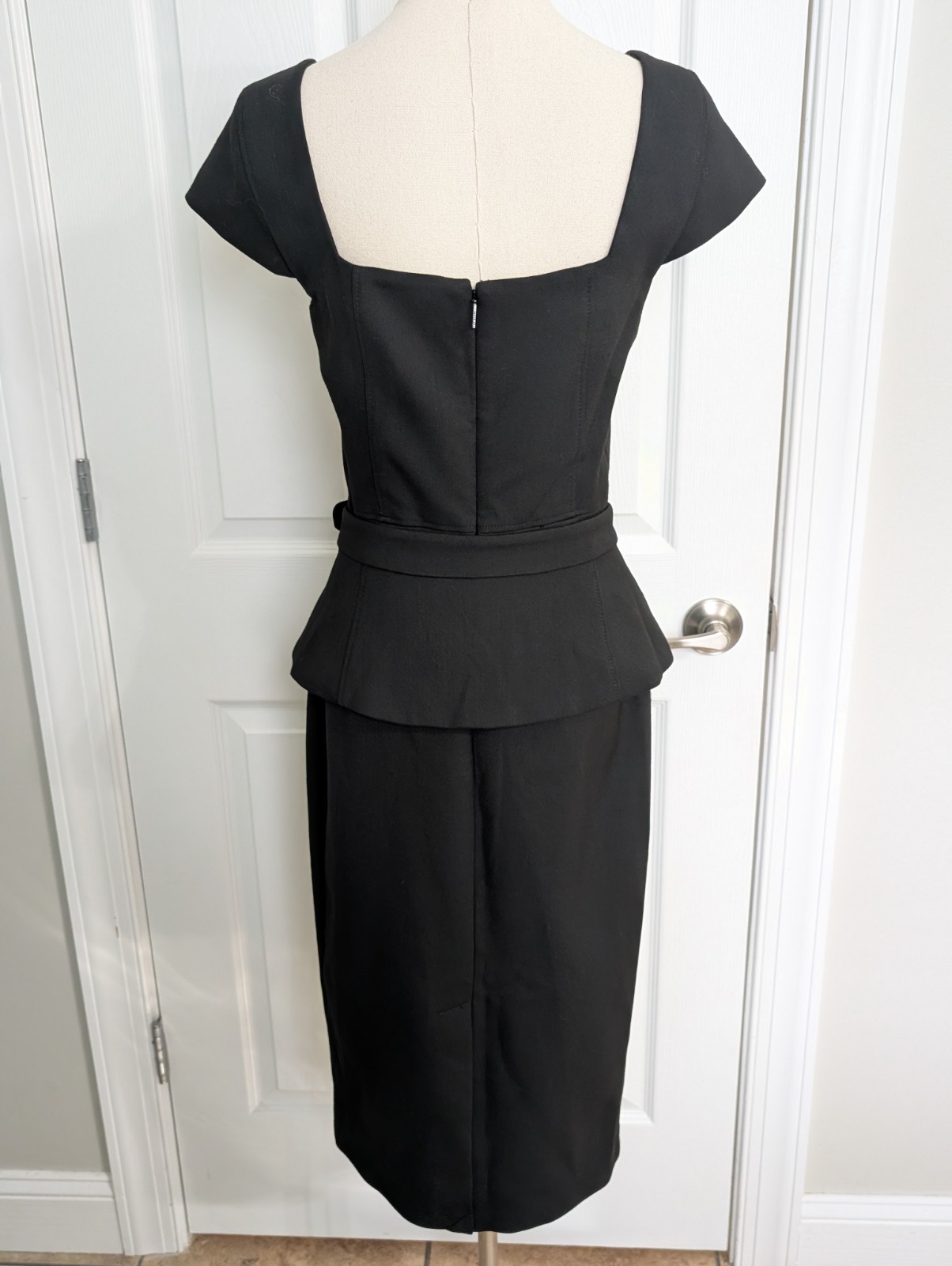 Ted Baker Fleurrr Square Neck Midi Black Dress Peplum Size 1 US 2 Minimalist 