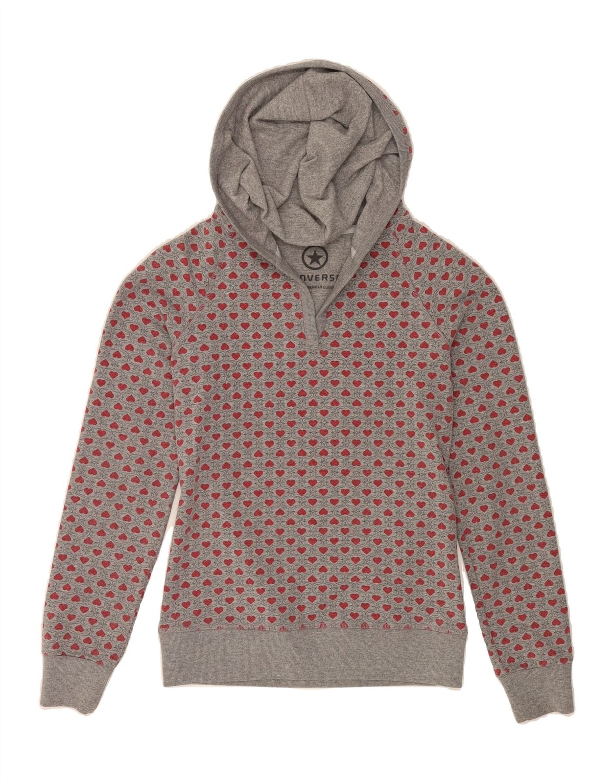 CONVERSE Womens Hoodie Jumper UK 10 Small Grey Spotted Cotton AG06