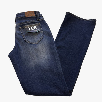 Lee Women's 4M Dark Wash Distressed Bootcut Jeans Mid-Rise Regular Fit 1CMBEW7