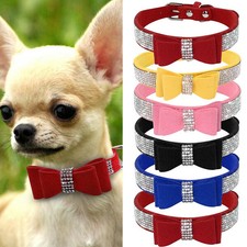 Pet Dog Cat Bowknot Collar Bling Rhinestone Pet Collar Soft Cute Tie Collar