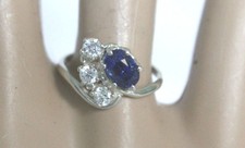 Natural Blue Spinel Oval 7X5 mm w/3 - 3mm CZ Accents Ring Sterling Silver 6.5