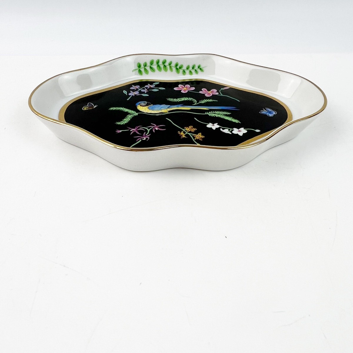 Lynn Chase 80's Safari Jaguar Jungle Exotic Bird Leaf Trinket Dish