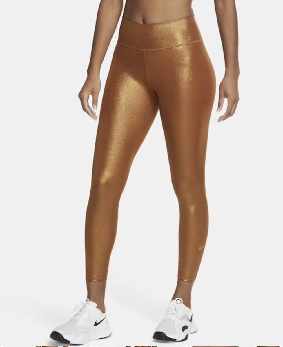 Nike One Icon Clash 7/8 Gold Leggings CU6030-750 Womens Size XS Extra Small