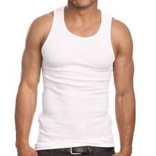 3 Mens Tank Top 100 Cotton A-Shirt Wife Beater Ribbed Undershirt White Muscle