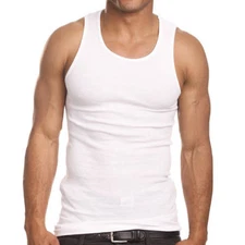 3 Mens Tank Top 100% Cotton A-Shirt Wife Beater Ribbed Undershirt White Muscle