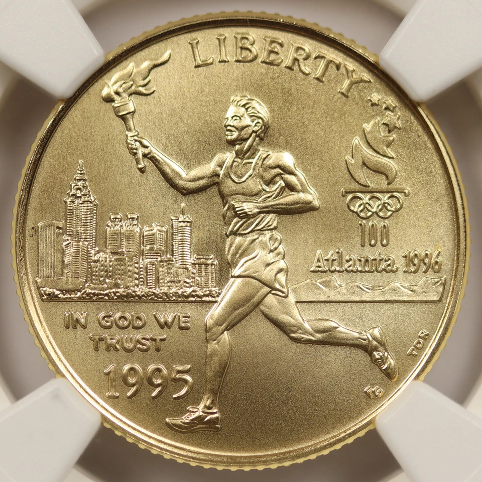1995-W Olympics Torch Runner $5 Gold Commemorative NGC MS70 - Image 3 of 4