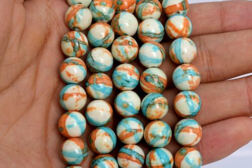 10 mm Blau & Orange Regen Blume Jade Perlen Klasse AAA Rund Edelstein Lose Perlen - Bild 3 von 4