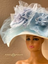 Kentucky Derby Hat Baby Blue Aqua Butterfly White Cream Rose Del Mar Royal Ascot