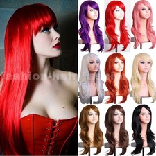 Hot Long Cosplay Wig Curly Straight Costume Full Wigs With Bangs Hair Women g3q