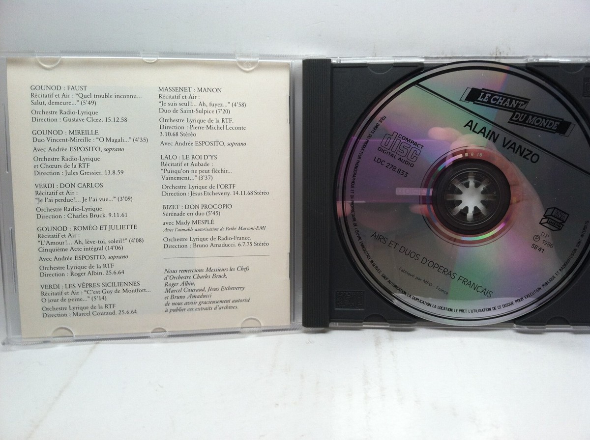 Alain Vanzo Airs et Duos d'Operas Francais (CD, 1986) Opera Arias
