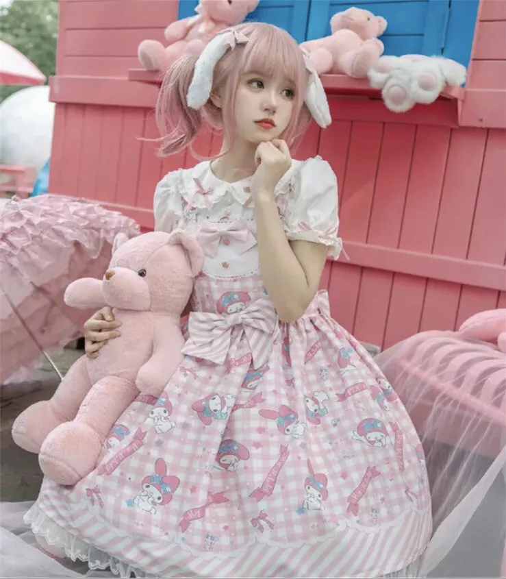 My Melody Pastel Goth Pink Lolita Cosplay Anime Kawaii Harajuku Baby doll  Dress