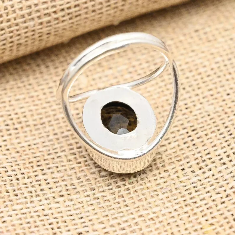 Anillo de plata de ley 925 para mujer topacio ahumado anillo de plata para su joyería Foto 4 de 4