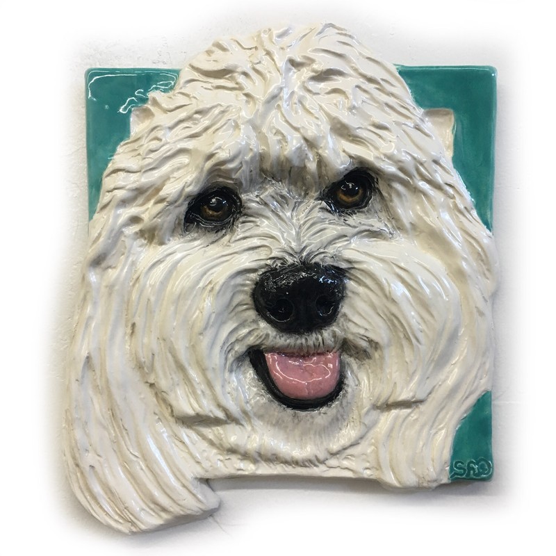 Coton de Tulear Dog Tile Bas-Relief Ceramic IN STOCK sculpture Sondra Alexander