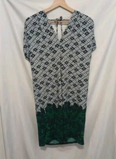 Max Studio Shift Dress Sz Medium Blue Green Double V-Neck Cap Sleeve