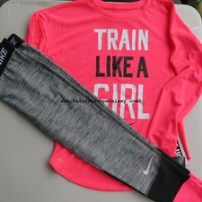 Nike Girls Size 6X Winter Dri-fit Leggings  Long Sleeve Top Pink Black