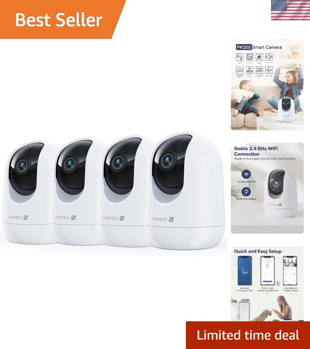High-Definition 2K Indoor Security Cameras with Motion Tracking & WiFi Access