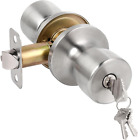 Keyed Entry Door Knob with Lock and Key, Satin Nickel, for Exterior and Interior