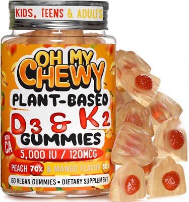 Vitamin D3 K2 and Calcium Gummies- 5000 IU, K2 (MK-7) 120 mcg & CA 120mg60 Chews