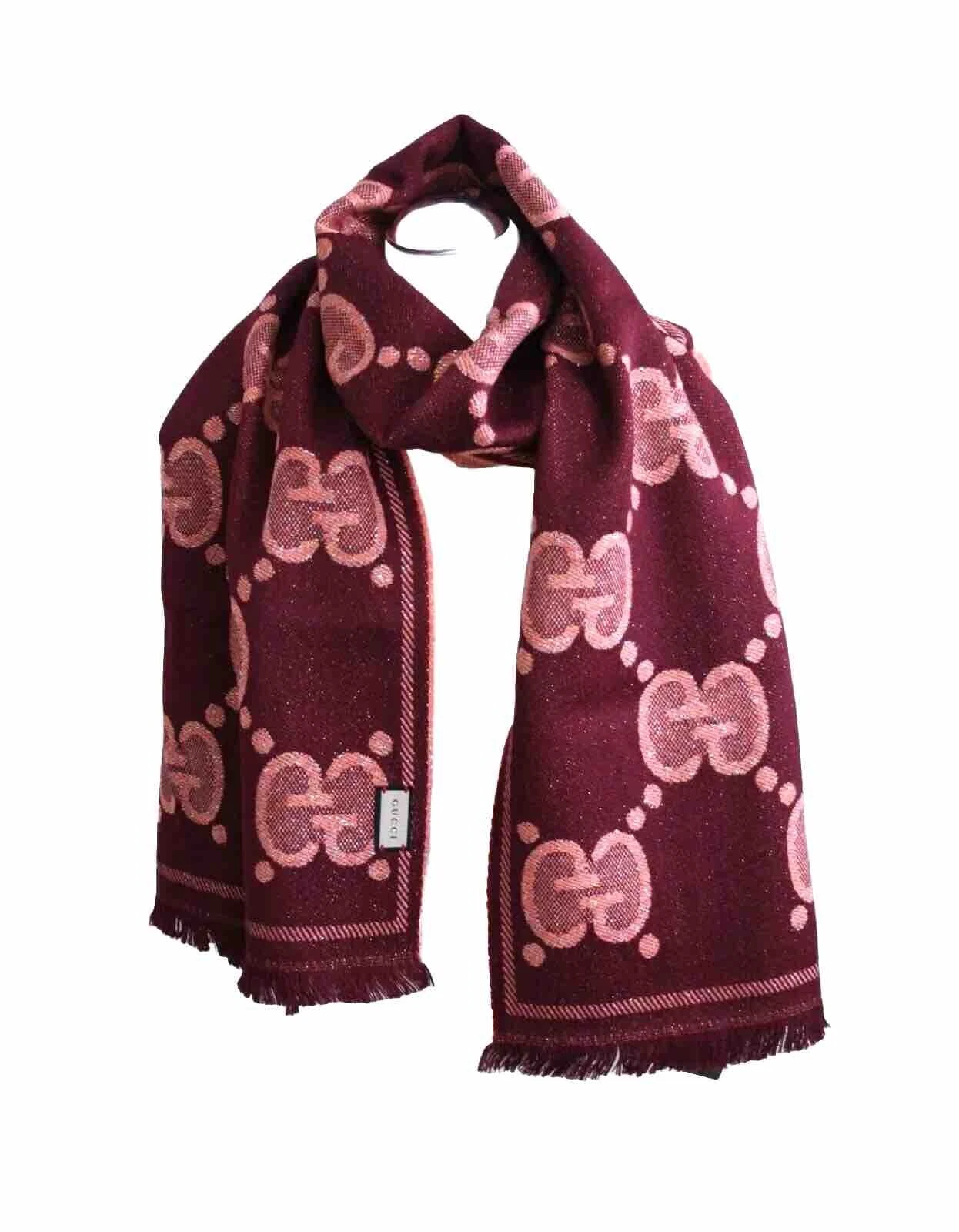 FOULARD GUCCI 598993 unisexe 45x195 cm laine couleur:7973 bordeaux avec fibres brillantes