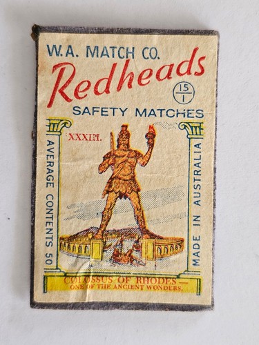 W.A. MATCH Co. Redheads Matchbox Label Colossus -Wonder #XXXIII (ML107)