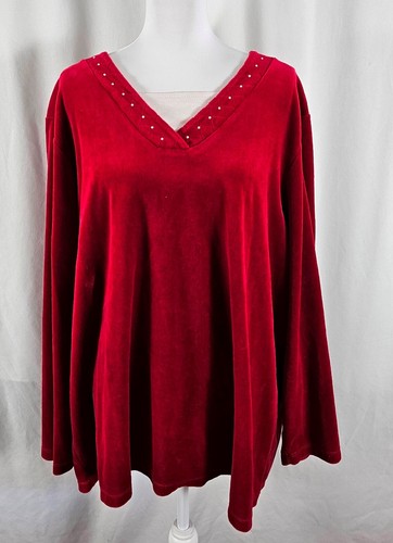 Liz Me for Catherines Womens Pullover Top Red Soft Sequins Cotton Polyester 2X - 第 1/7 張圖片
