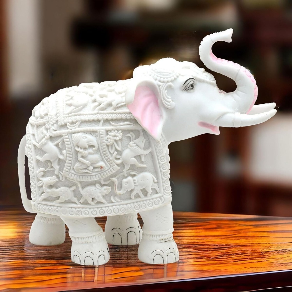 Hand Carved Beautiful White Elephant Showpiece Home Decor Figurine