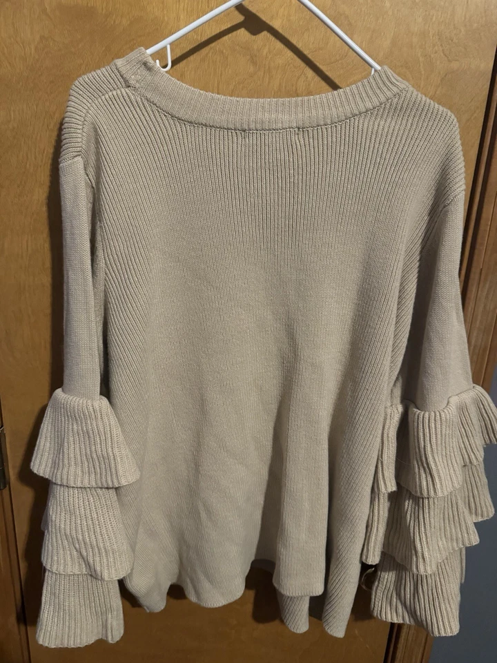 Женский свитер Roaman большого размера 22 желтовато-коричневый с многоярусными оборками рукавами - Изображение 3 из 3