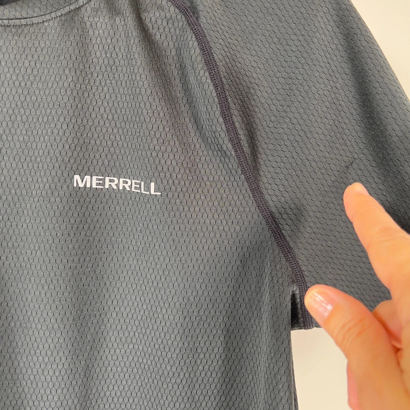 merrell short sleeve polyester crewneck athletic tagless shirt