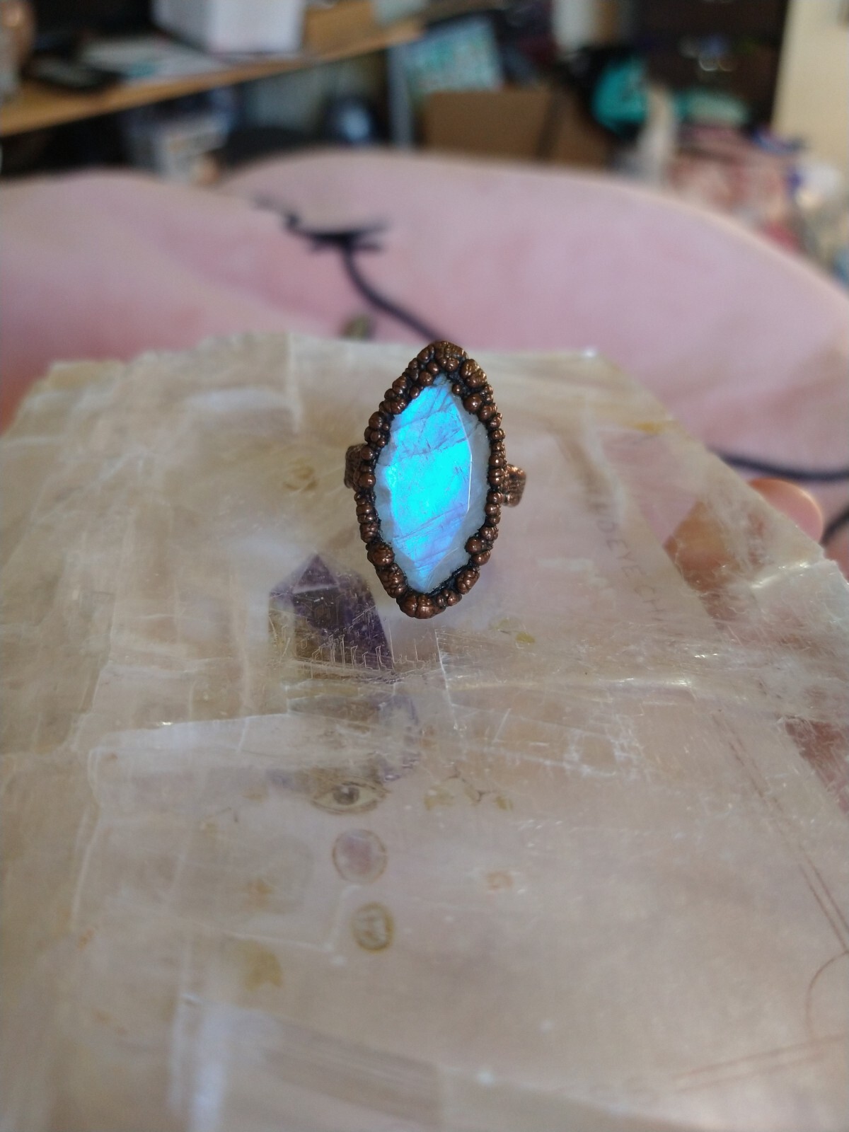 Rainbow Moonstone Copper Electroformed Ring 6.75 - image 3