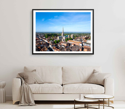 City Print, Forest Wall Art, Aeial View Framed Cloudy Sky Wall Art, City