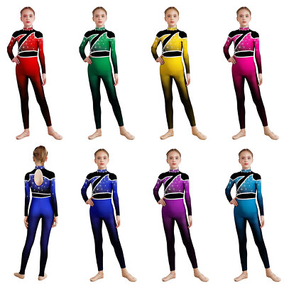 Kinder Mädchen Unitard Performance Overall Gymnastik Jumpsuit Glänzend Trikot